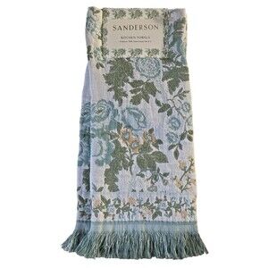 Sanderson Kitchen Dish Towels Hykenham Flowers 100% Cotton Fringe 18X28 Set of 2